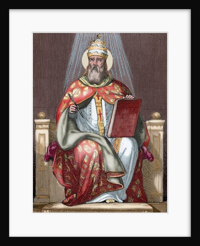 Saint Damasus I, (304-384). Roman pope (366-384). Colored engraving by Anonymous