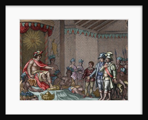 Submission of Atahualpa. Colored engraving, 1807 by Anonymous