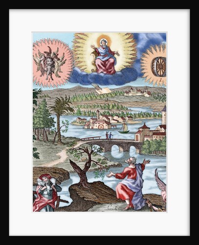 Prophet Ezekiel. Vision. Colored engraving by Anonymous
