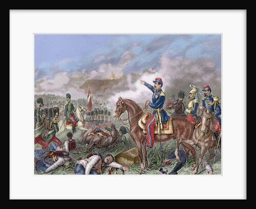 Napoleon III in the Battle of Solferino (1859). Colored engraving by Anonymous