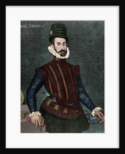 Hernan Cortes (1488-1547). Engraving. Colored by Anonymous
