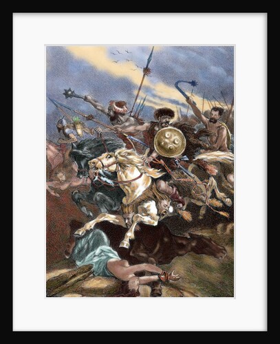 Invasion of the Iberian Peninsula by the Visigoths. Sixth century. Colored engraving. by Anonymous