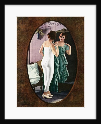Woman in Union Suit Looking in Mirror by Anonymous