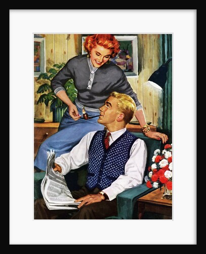 Housewife Lighting Her Husbands' Pipe by Anonymous