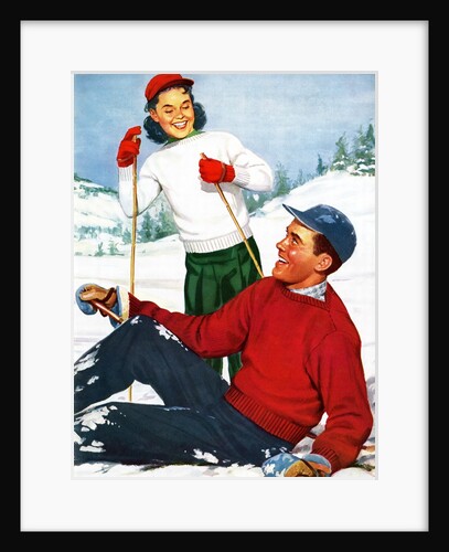 Happy Young Skiers Playing on the Slopes by Anonymous