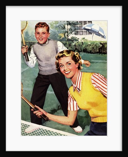 Sister and Brother Playing Tennis by Anonymous