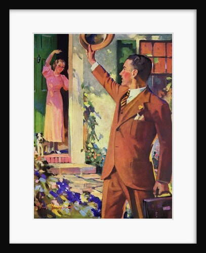 Businessman Waves Goodbye to His Wife by Anonymous