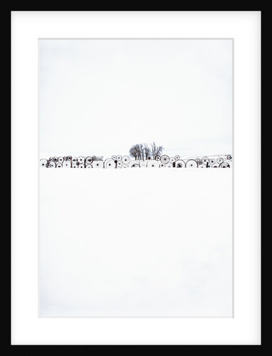 Fence made of old iron wheels on snow by Anonymous