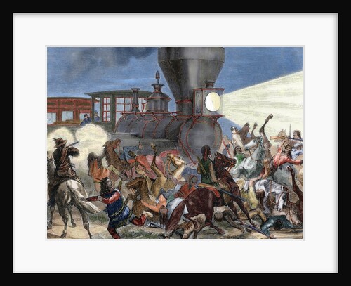 Union Pacific train attacked by Indians. USA by Anonymous