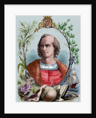 Christopher Columbus (1451-1506). Engraving. Colored by Anonymous