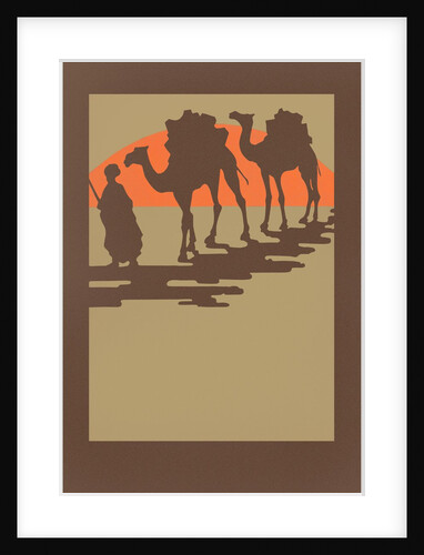 Woodcut of camels and nomad by Anonymous