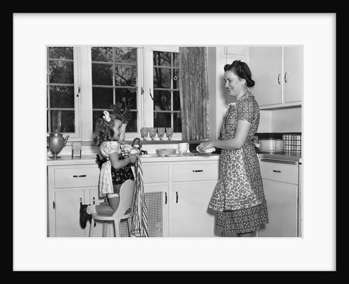 1930s 1940s mother and daughter washing dishes by Anonymous