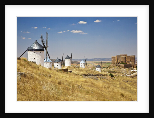 Antique La Mancha windmills and castle in Consuegra, Spain by Anonymous
