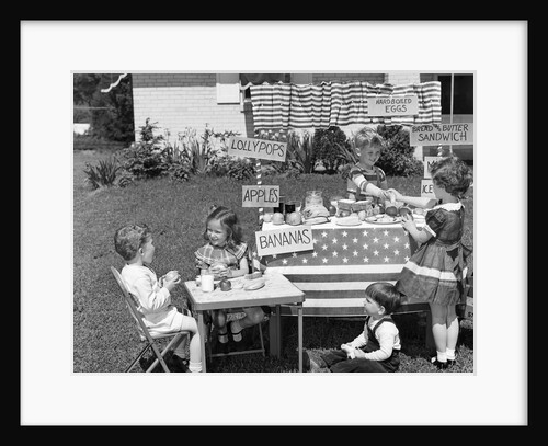 1950s kids in backyard playing store by Anonymous