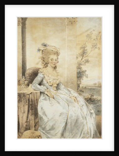 Portrait of Queen Charlotte, Seated by a Table with a Landscape Beyond by John Downman