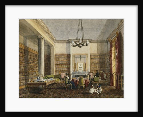 The Library at Thirlestaine House, Cheltenham attributed to Miss Georgiana or Miss Harriet Rushout-Bowles by Anonymous