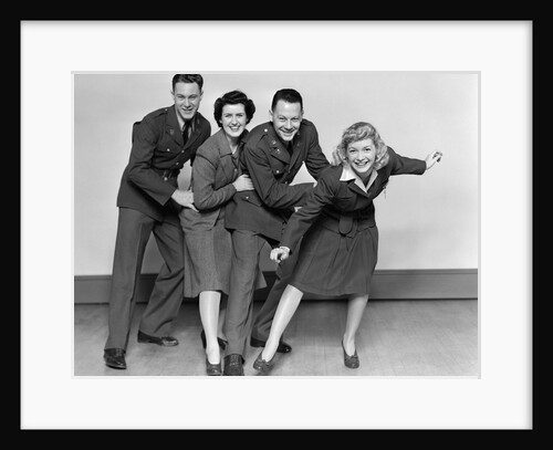 1940s conga line with two soldiers and two women by Anonymous