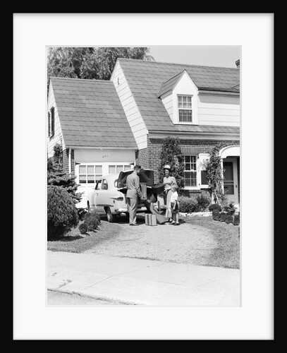 1940s 1950s family in front of suburban house by Anonymous
