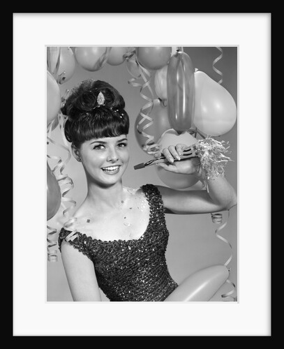 1960s smiling young woman at New Year party by Anonymous