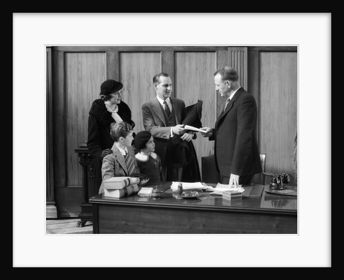 1930s family talking with an attorney or banker by Anonymous