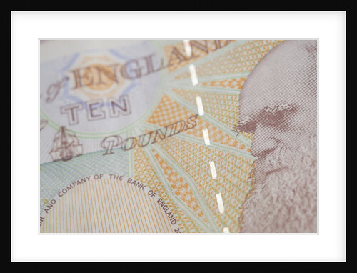 A close up of Charles Darwin on the back of a ten pound note by Anonymous