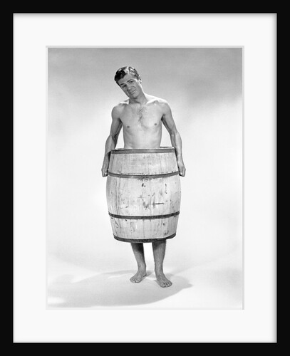 1960s distressed naked man wearing a barrel by Anonymous