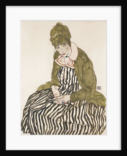 Edith with Striped Dress, Sitting by Egon Schiele