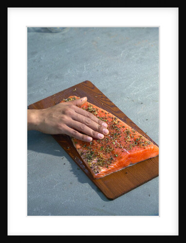 Salmon fillet on cedar plank by Anonymous