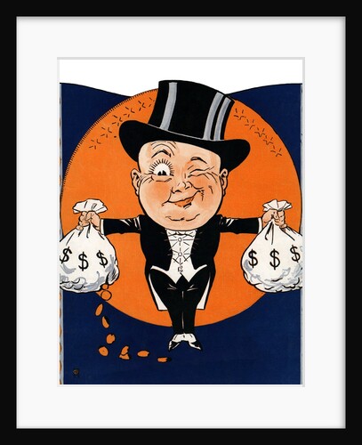 1920's Rich Man Holding Money Bags. by Anonymous