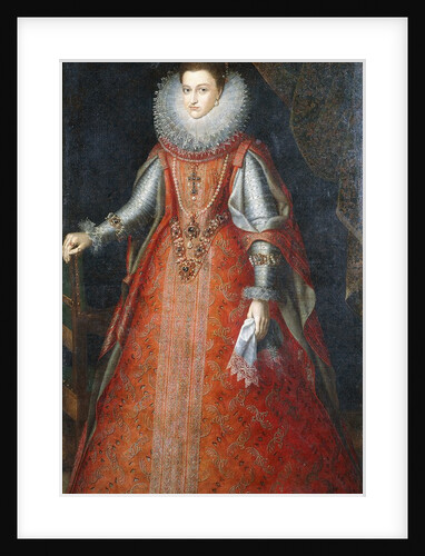 Portrait of the Infanta Isabella Eugenia, standing full-length wearing a brocade dress by Alonso Sanchez Coello