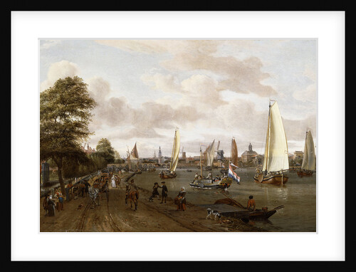 A Panoramic View of Amsterdam with a barge and smallships on the Buiten-Amstel by Abraham Storck