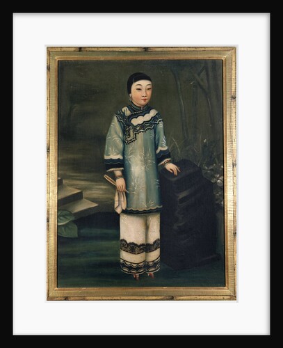 A Young Girl, Standing, Holding a Fan, in a Garden by Anonymous