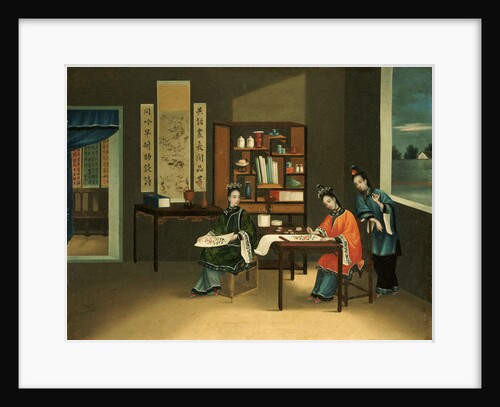 An Interior with a Woman Painting Flowers by Anonymous