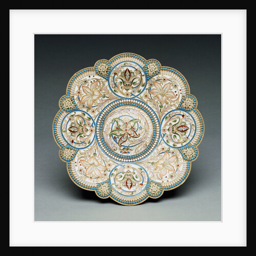 An overhead view of a shaded enamel silver-gilt tazza, the base bearing an engraved Faberge mark by Anonymous