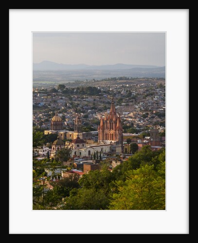 Evening City View from above City with Parroquia Archangel Church San Miguel de Allende by Anonymous