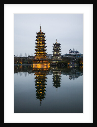 Sun and Moon Pagodas located on Banyan Lake, Guilin, China by Anonymous