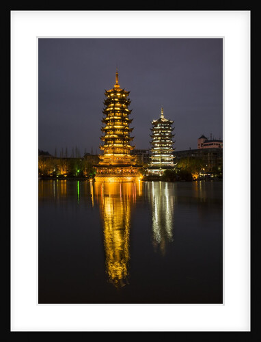 Sun and Moon Pagodas located on Banyan Lake, Guilin, China by Anonymous