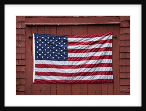 US Flag displayed on Red Barn, New England by Anonymous