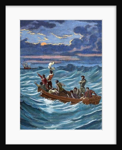 Henry Hudson (1565-1611) abandoned by his crew. Engraving. Colored. by Anonymous