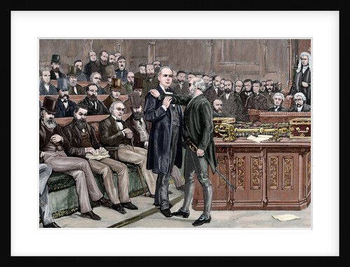 Arrest of deputy atheist Brandlaugh for refusing to leave the Chamber of Commons. London. England. by Anonymous
