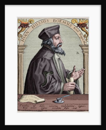 Jan Hus (1369-1415). Engraving. Colored. by Anonymous
