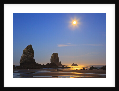 Moon set over Neadles, Canon Beach, Oregon Coast, Pacific Northwest by Anonymous