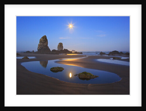 Moon set over Neadles, Canon Beach, Oregon Coast, Pacific Northwest by Anonymous
