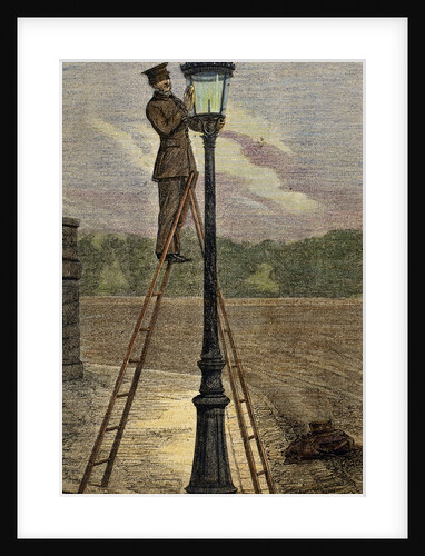 Lamplighter cleaning an old lamppost. by Anonymous