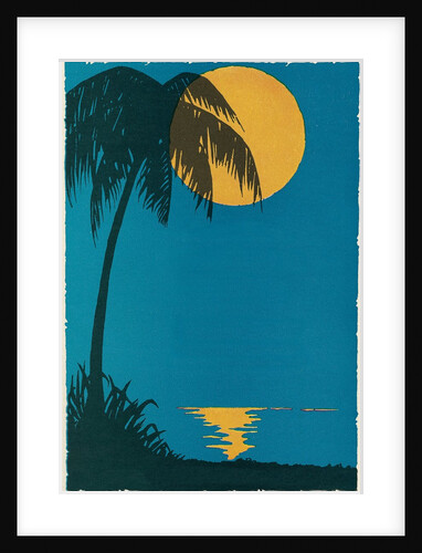 Sunset over Ocean with Palm Tree by Anonymous