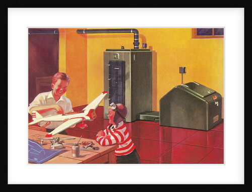 Boys in Basement with Model Airplane by Anonymous