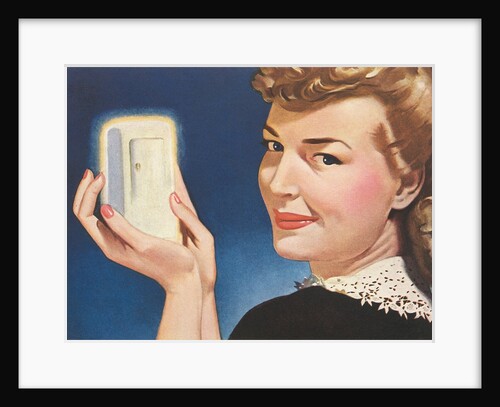 Woman Holding Miniature Fridge by Anonymous