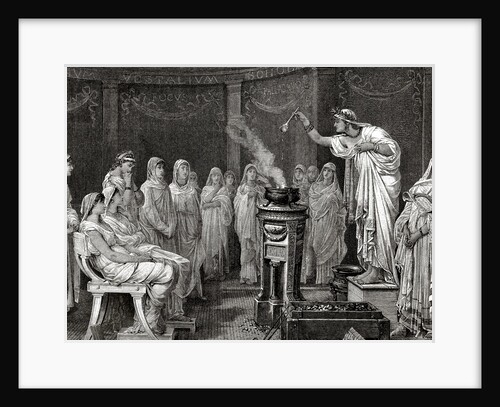 Priestess of the goddess Vesta making an offering. by Anonymous