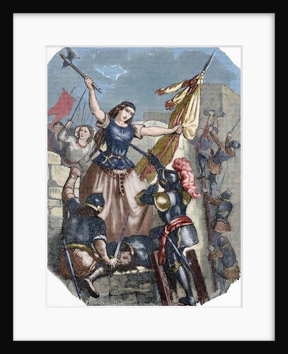 The french heroine Jeanne Hachette (b.1456) during the site of Beauvais. June 27, 1472. Engraving. C by Anonymous