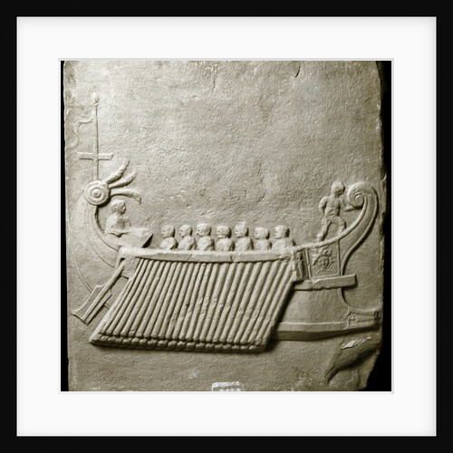 Marble carved tablet depicting Roman trireme ship by Anonymous
